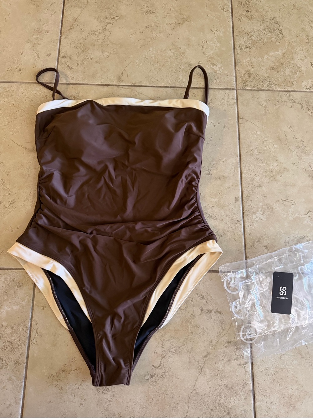 SUUKSESS Women One Piece Tummy Control Swimsuit Strapless Bandeau Size XL